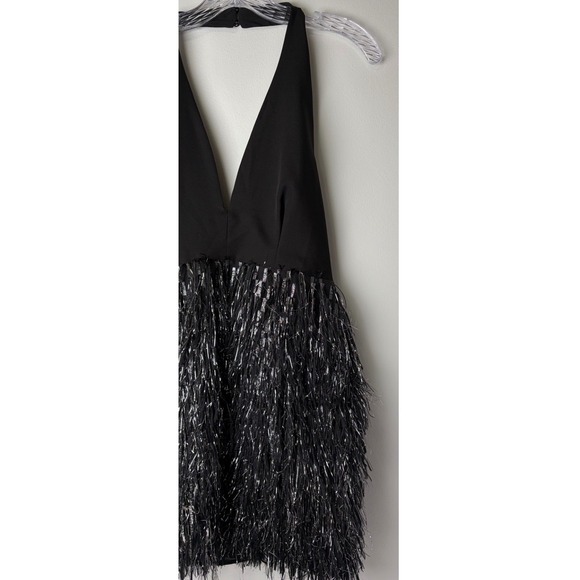 DO+BE Dresses & Skirts - DO+BE Black Silver Tinsel Fringe Open Back Halter Mini Dress GY2191 NWT Large